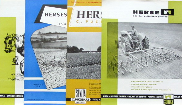 Couverture de SOMECA HERSE TRACTION ANIMALE-PORTEES POUR TOUS TRACTEURS-REPLIABLE EN 5 PARTIES PROSPECTUS AU CHOIX