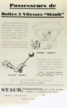 Couverture de STAUB BOITE 3 VITESSES DIRECTE ET SPORT PROSPECTUS