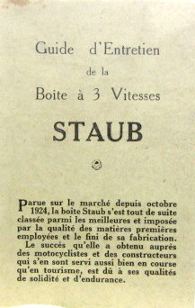 Couverture de DEPUIS 1924 STAUB BOITE A 3 VITESSES GUIDE D'ENTRETIEN