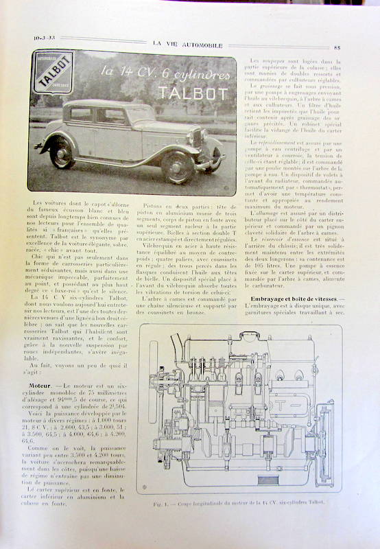 Couverture de 1933 TALBOT 14 CV 6 CYLINDRES  ESSAI D'EPOQUE EN COPIE
