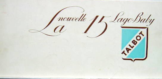 Couverture de 1950 ENVIRON TALBOT LAGO BABY T15 CATALOGUE DESSIN DE GEO HAM