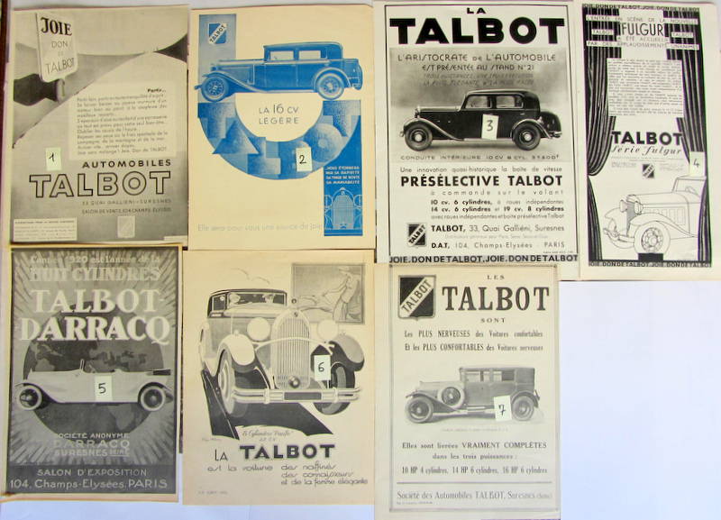 Couverture de TALBOT PUBLICITES ORIGINALE DECOUPEES DANS LES REVUES D"EPOQUE