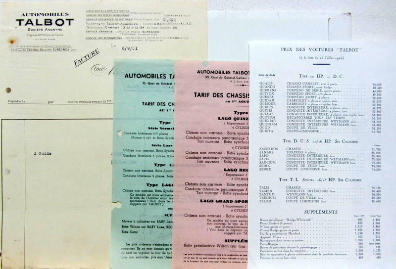 Couverture de TALBOT LETTRE A ENTETE ET TARIF