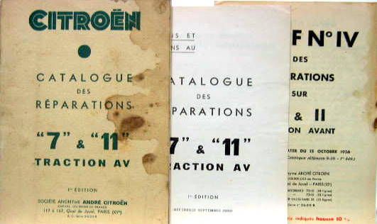 Couverture de 1936 TRACTION 7 11 CATALOGUES DES REPARATIONS 1ere EDITION