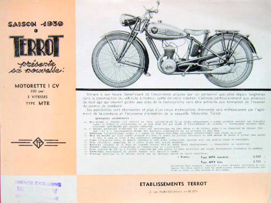 Couverture de 1939 TERROT MOTORETTE 1 CV 100 CM3 TYPE MTR 
3 VITESSES 1939