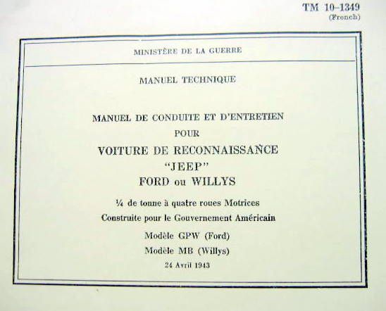 Couverture de MANUEL DE CONDUITE ET D'ENTRETIEN POUR JEEP WILLIS ET FORD GPW ET MB