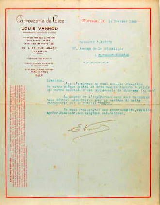 Couverture de LOUIS VANNOD SIDE CAR CARROSSERIE DE LUXE LETTRE A ENTETE