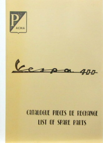Couverture de VESPA 400 MANUEL DE PIECES DETACHEES EN COPIES RELLIEES