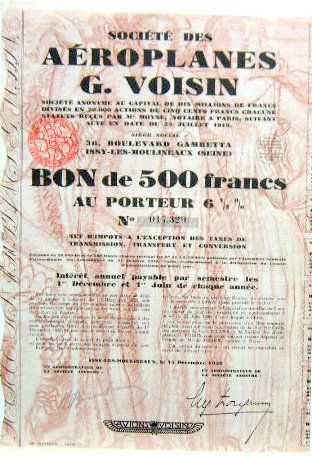 Couverture de G.VOISIN ACTION AU PORTEUR 
AEROPLANES G.VOISIN