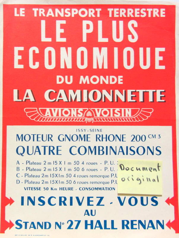 Couverture de VOISIN CAMIONNETTE A MOTEUR GNOME ET RHONE PROSPECTUS
