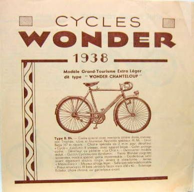 Couverture de 1938 CYCLES WONDER DEPLIANT