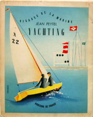 Couverture de YACHTING DE JEAN PEYTEL DESSIN DE COUVERTURE DE JEAN COLIN DE 1950 AVEC LES BATEAUX ET LES GRANDES COURSES D'AVANT GUERRE