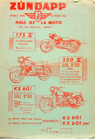Couverture de ZUNDAPP 175 S 250 S KS 601 ET COMBINETTE PROSPECTUS