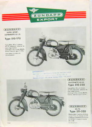 Couverture de ZUNDAPP SUPER SPORT COMBINETTE KS (G) FALCONETTE KS 50 KS 75 PROSPECTUS