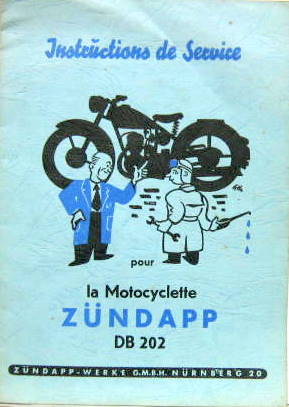 Couverture de 1952 ZUNDAPP DB 202 LIVRET D'ENTRETIEN