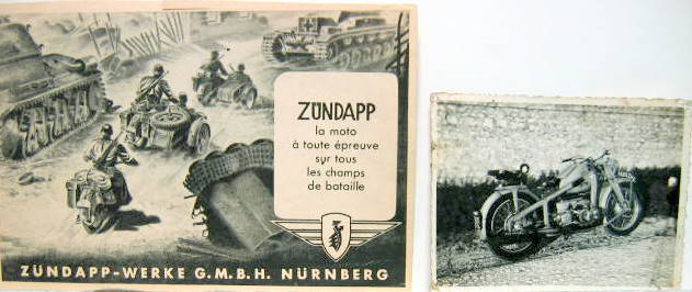 Couverture de ZUNDAPP PHOTO DE KS 600 ET DECOUPAGE DE REVUE DE GUERRE